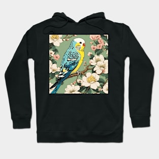 Cute Parakeet in Vintage Japanese Blossoms Parakeet Bird Mom Hoodie